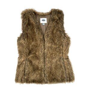 Old Navy Womens Faux Fur Vest Size XS Brown Pockets Hook & Eye Closure